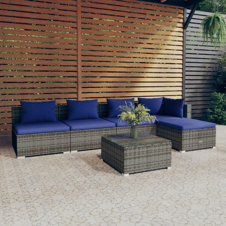 6-delige Loungeset met kussens poly rattan grijs MeubelReus