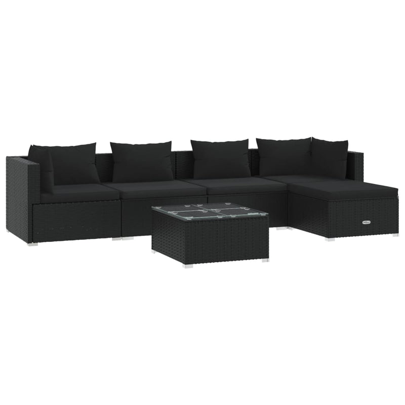 6-delige Loungeset met kussens poly rattan zwart MeubelReus