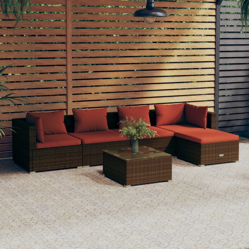 6-delige Loungeset met kussens poly rattan bruin MeubelReus
