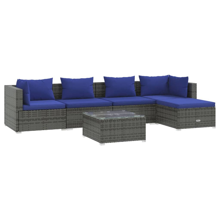 6-delige Loungeset met kussens poly rattan grijs MeubelReus