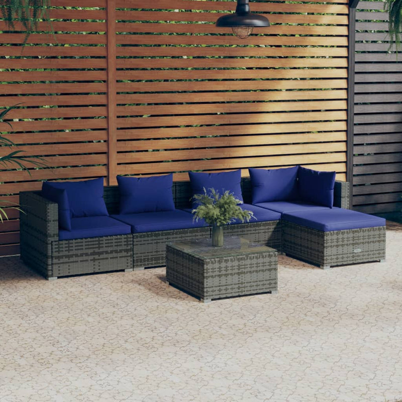 6-delige Loungeset met kussens poly rattan grijs MeubelReus