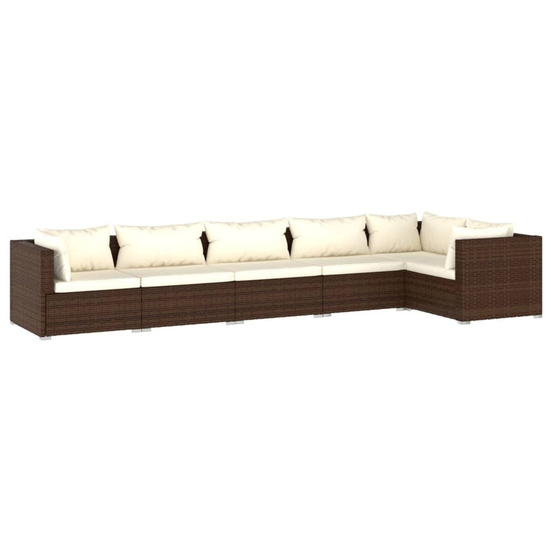 6-delige Loungeset met kussens poly rattan bruin MeubelReus