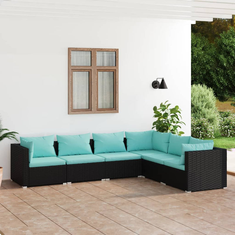 6-delige Loungeset met kussens poly rattan zwart MeubelReus
