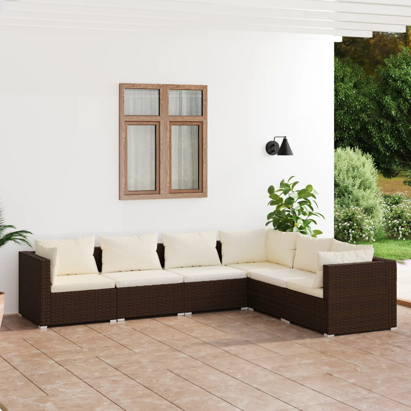 6-delige Loungeset met kussens poly rattan bruin MeubelReus
