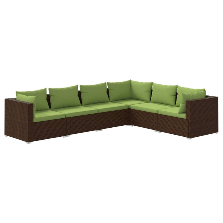 6-delige Loungeset met kussens poly rattan bruin MeubelReus