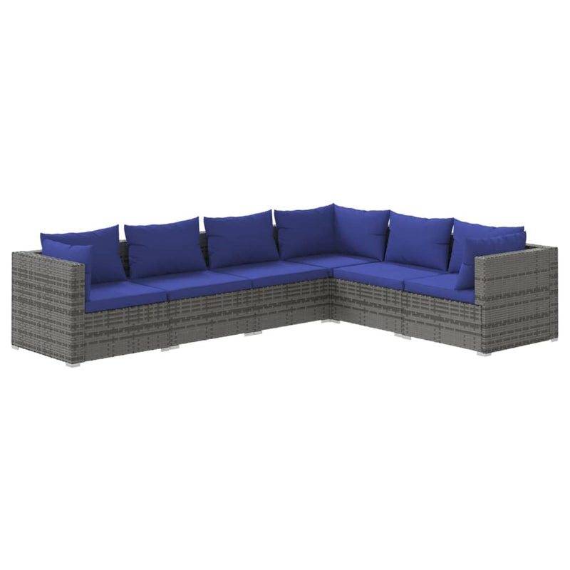 6-delige Loungeset met kussens poly rattan grijs MeubelReus