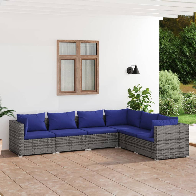 6-delige Loungeset met kussens poly rattan grijs MeubelReus