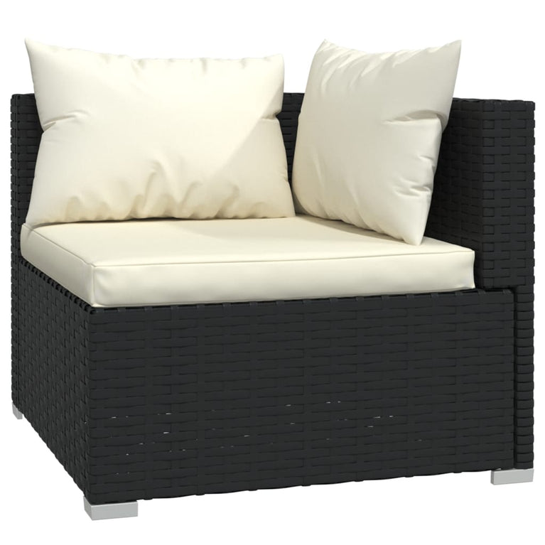 7-delige Loungeset met kussens poly rattan zwart