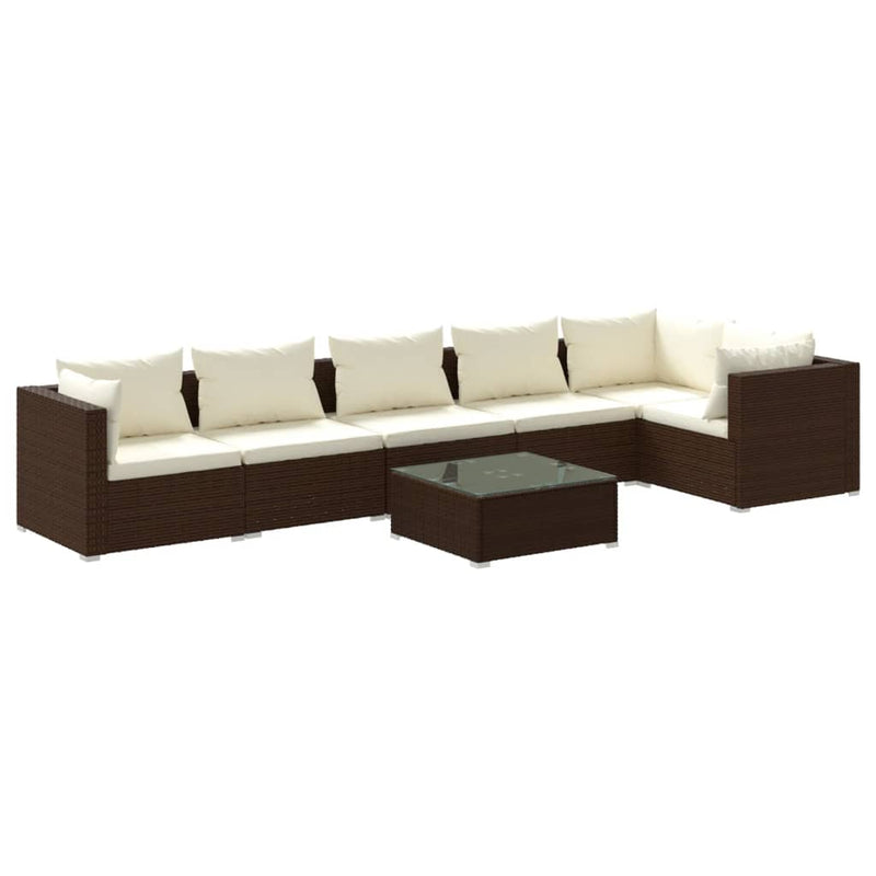 7-delige Loungeset met kussens poly rattan bruin