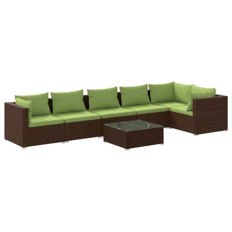 7-delige Loungeset met kussens poly rattan bruin