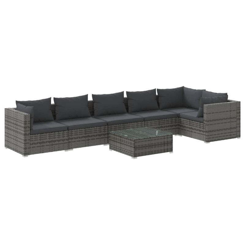 7-delige Loungeset met kussens poly rattan grijs