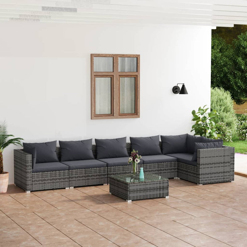 7-delige Loungeset met kussens poly rattan grijs