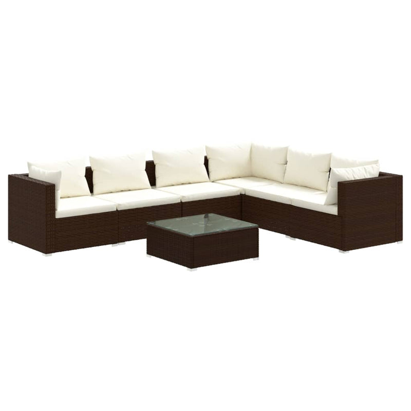7-delige Loungeset met kussens poly rattan bruin