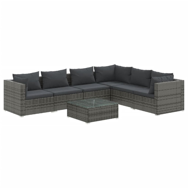 7-delige Loungeset met kussens poly rattan grijs
