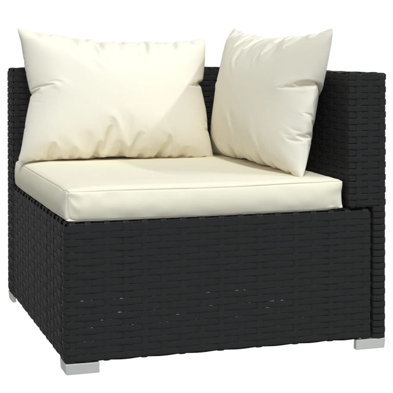 9-delige Loungeset met kussens poly rattan zwart