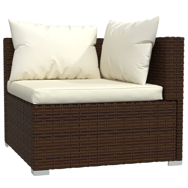 9-delige Loungeset met kussens poly rattan bruin