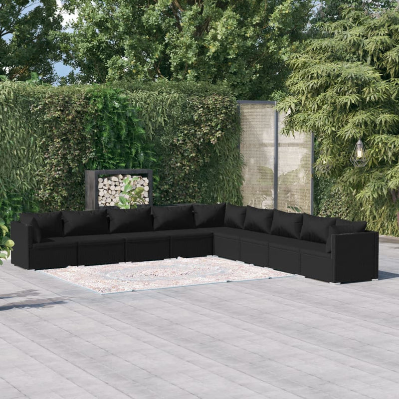 9-delige Loungeset met kussens poly rattan zwart MeubelReus