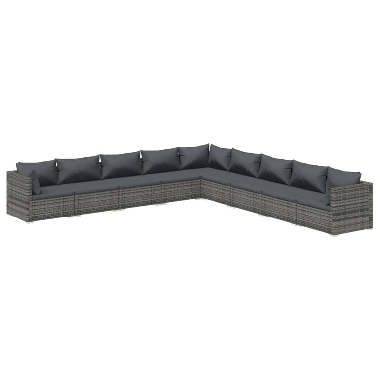 9-delige Loungeset met kussens poly rattan grijs MeubelReus