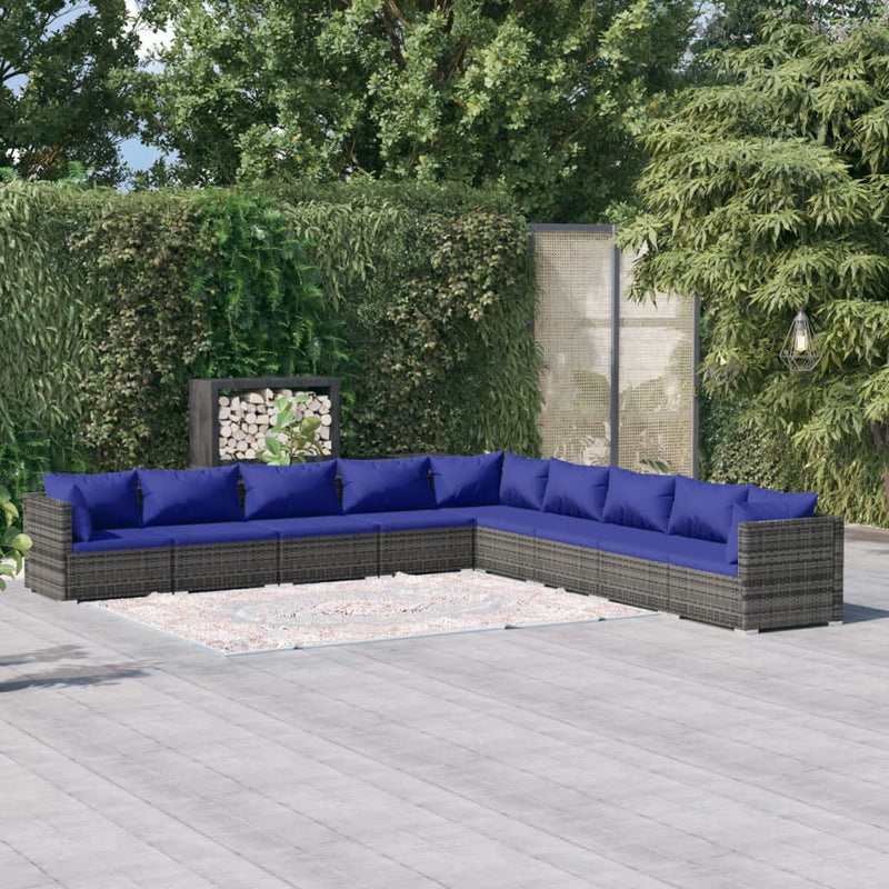 9-delige Loungeset met kussens poly rattan grijs MeubelReus
