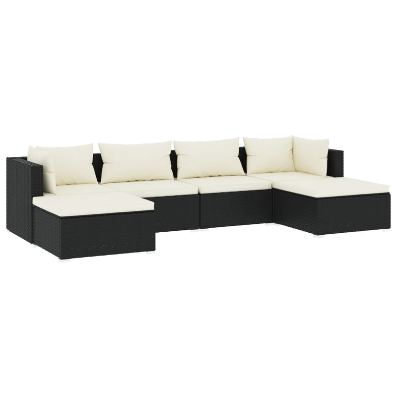 6-delige Loungeset met kussens poly rattan zwart MeubelReus