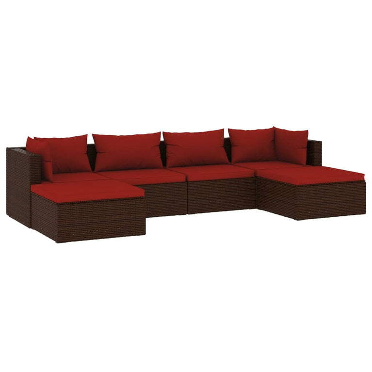 6-delige Loungeset met kussens poly rattan bruin MeubelReus