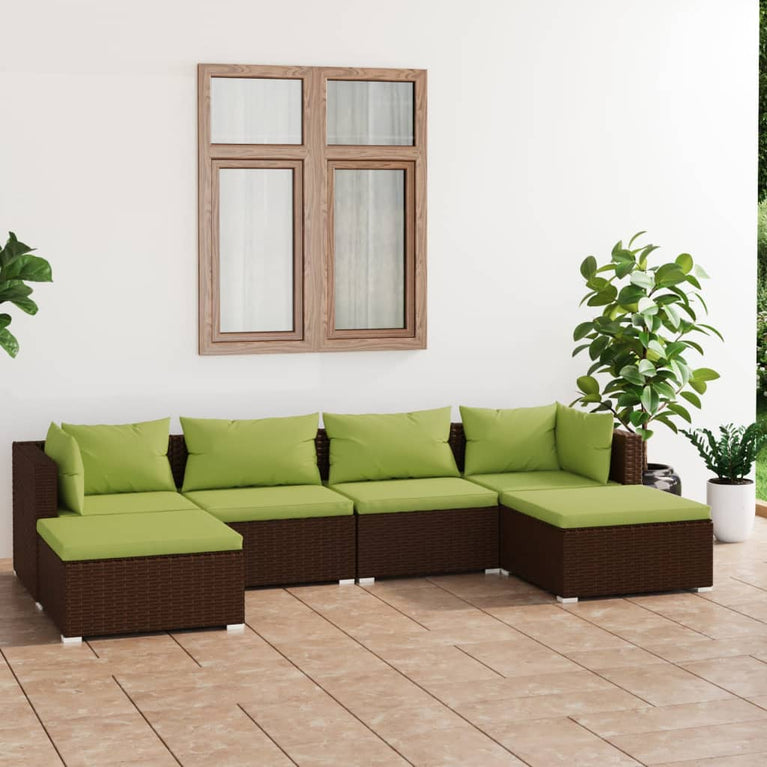 6-delige Loungeset met kussens poly rattan bruin MeubelReus