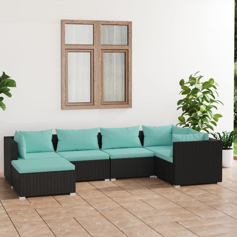 6-delige Loungeset met kussens poly rattan zwart MeubelReus