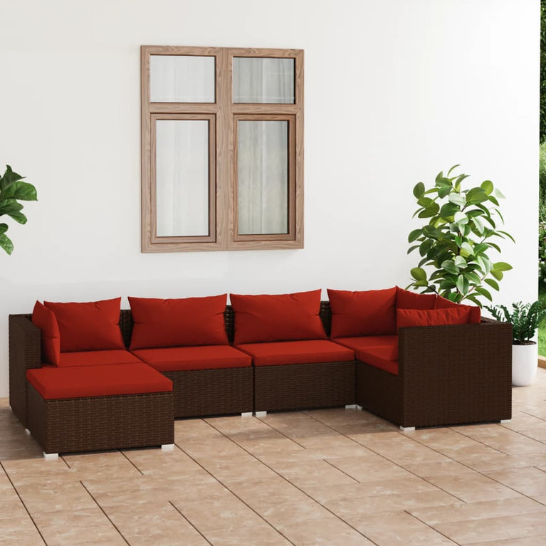 6-delige Loungeset met kussens poly rattan bruin MeubelReus