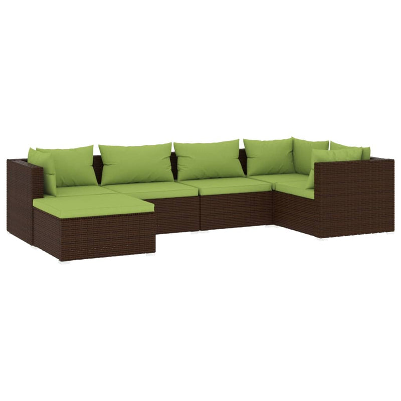 6-delige Loungeset met kussens poly rattan bruin MeubelReus