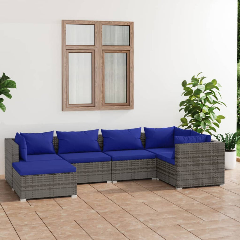6-delige Loungeset met kussens poly rattan grijs MeubelReus