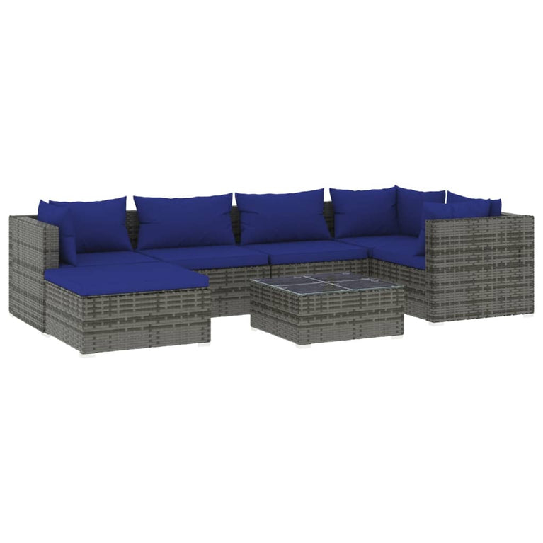 7-delige Loungeset met kussens poly rattan grijs MeubelReus