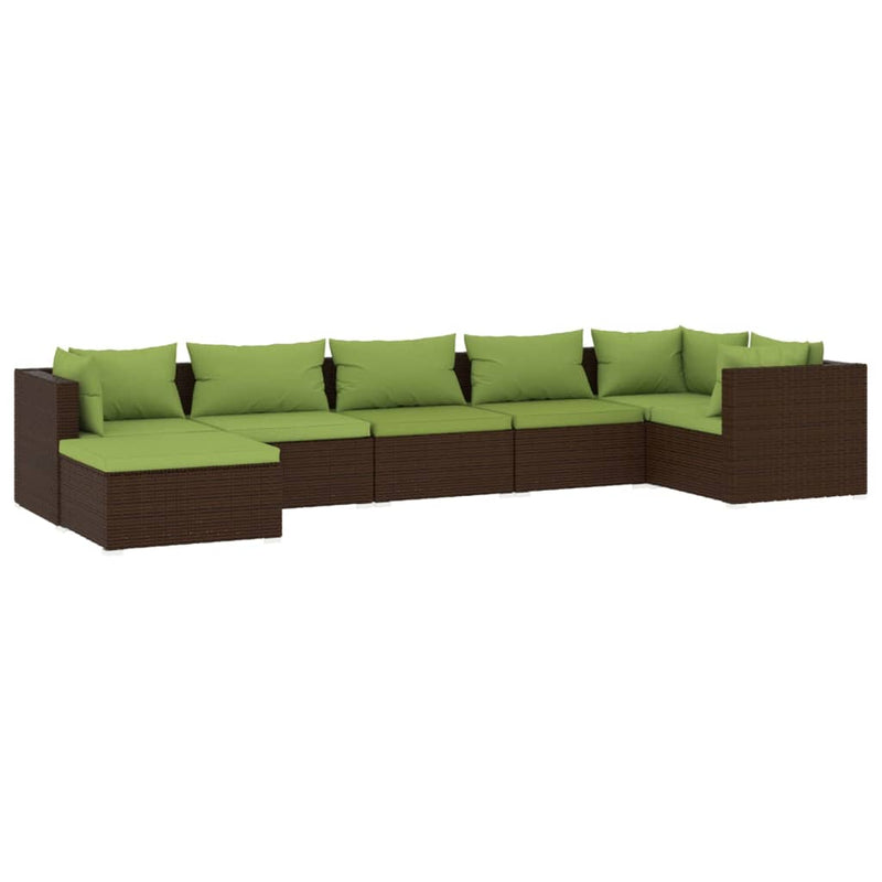 7-delige Loungeset met kussens poly rattan bruin MeubelReus