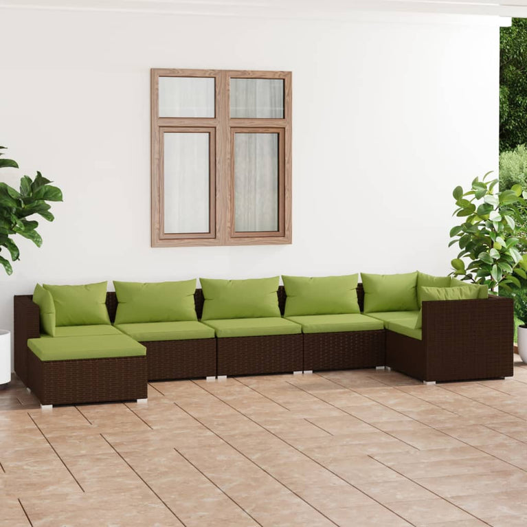 7-delige Loungeset met kussens poly rattan bruin MeubelReus
