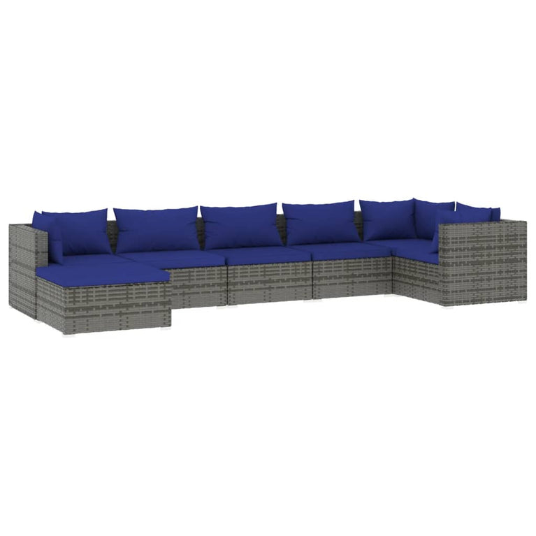 7-delige Loungeset met kussens poly rattan grijs MeubelReus