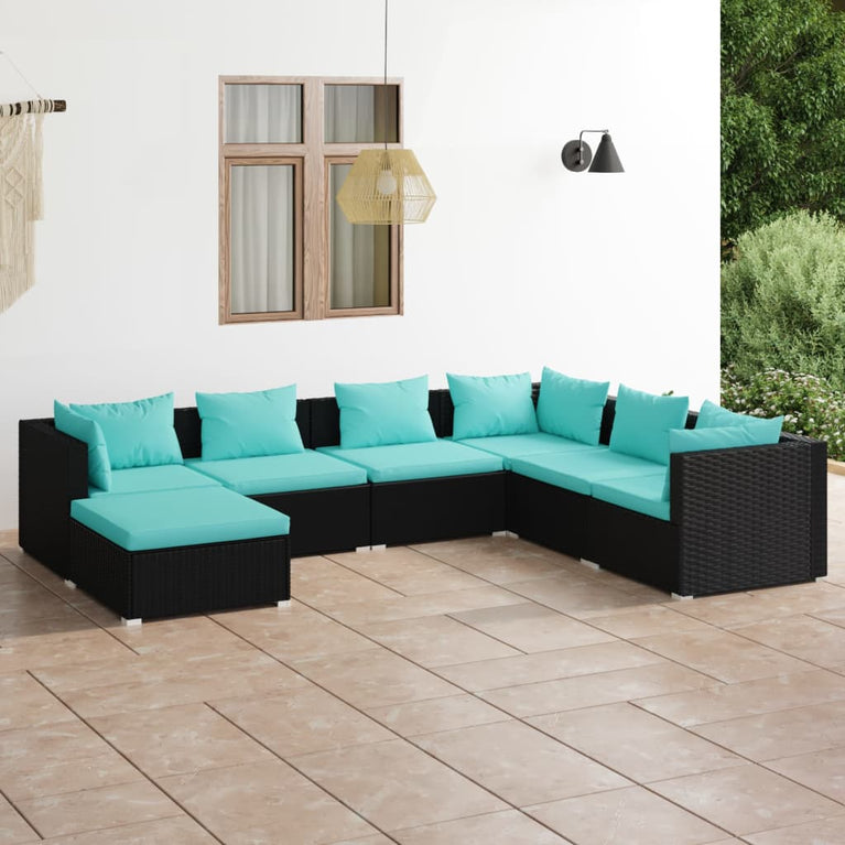 7-delige Loungeset met kussens poly rattan zwart MeubelReus