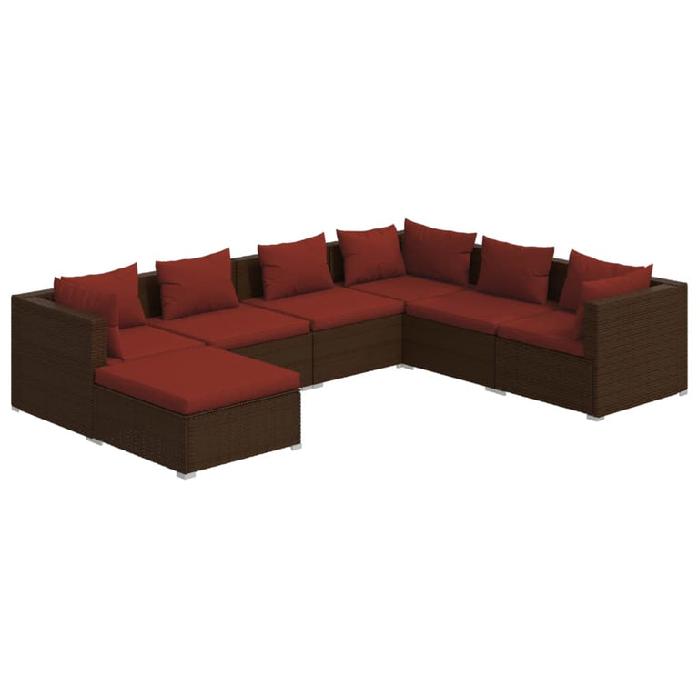 7-delige Loungeset met kussens poly rattan bruin MeubelReus