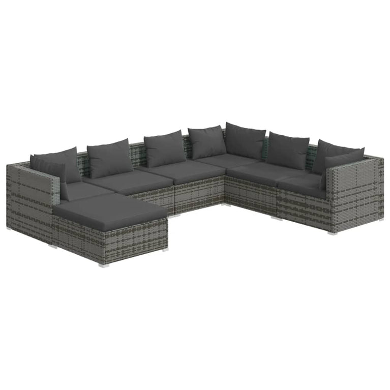 7-delige Loungeset met kussens poly rattan grijs MeubelReus