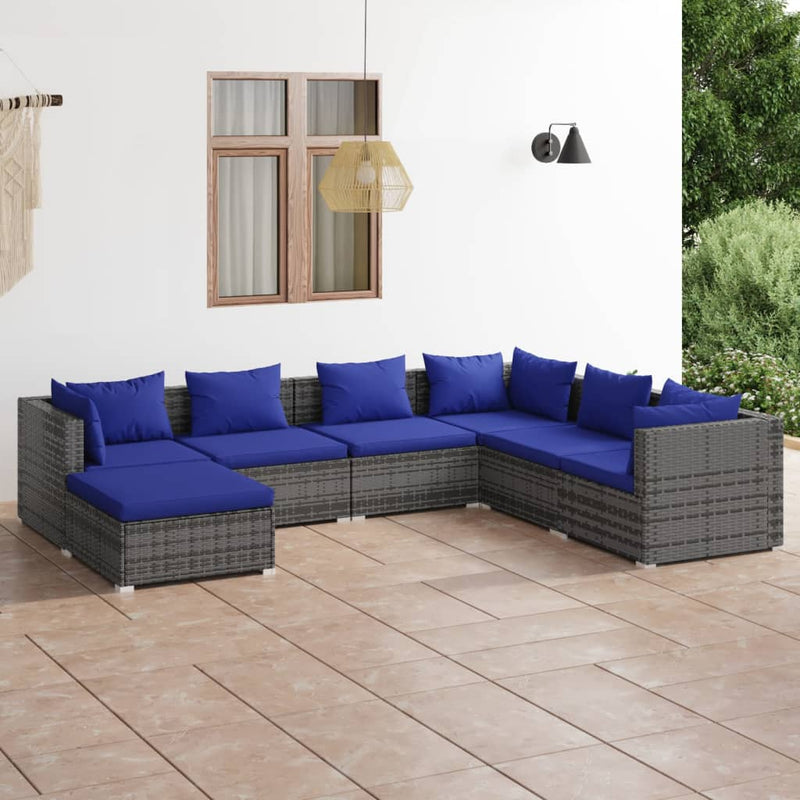 7-delige Loungeset met kussens poly rattan grijs MeubelReus