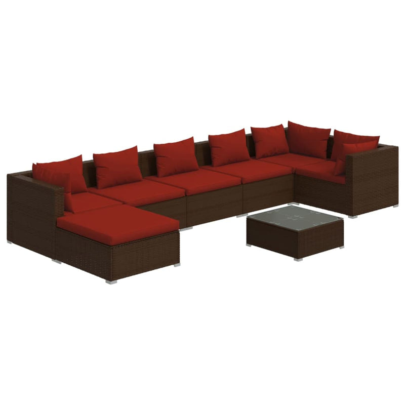 8-delige Loungeset met kussens poly rattan bruin