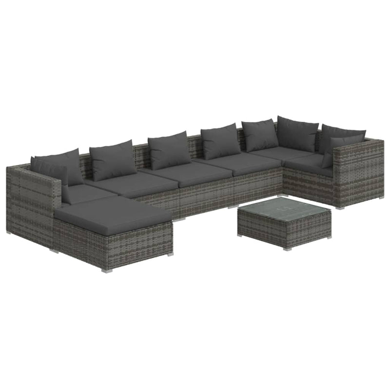 8-delige Loungeset met kussens poly rattan grijs MeubelReus