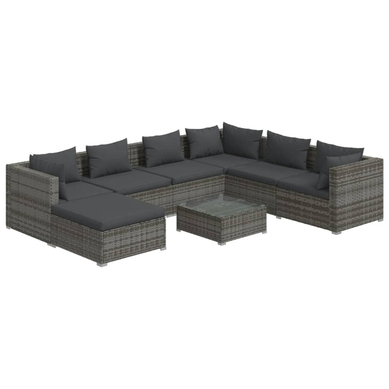 8-delige Loungeset met kussens poly rattan grijs MeubelReus