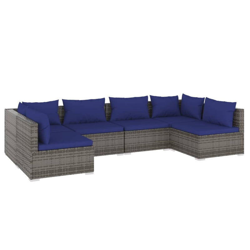 6-delige Loungeset met kussens poly rattan grijs MeubelReus