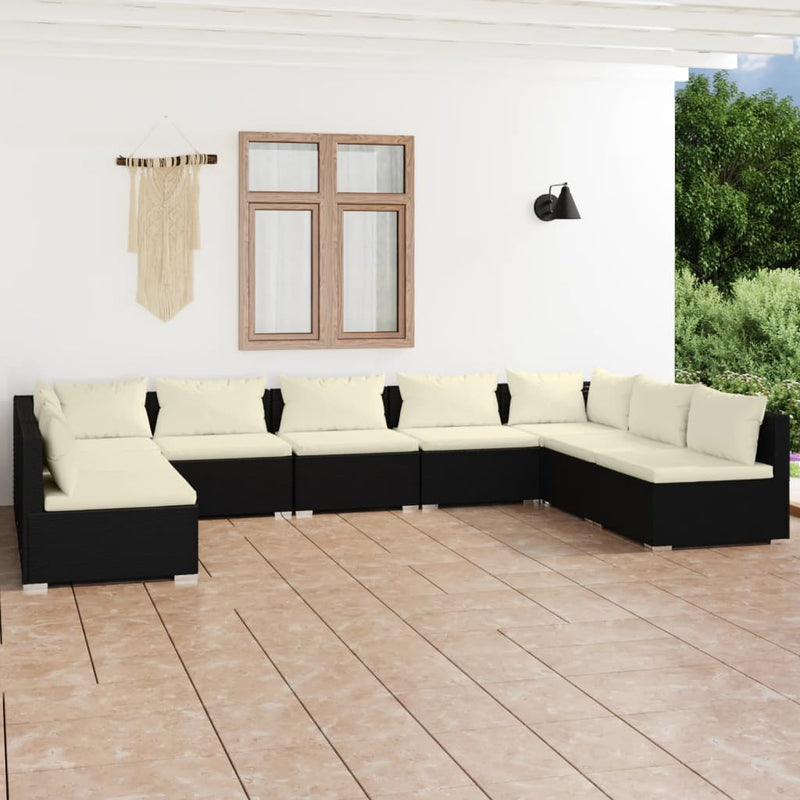 9-delige Loungeset met kussens poly rattan zwart MeubelReus