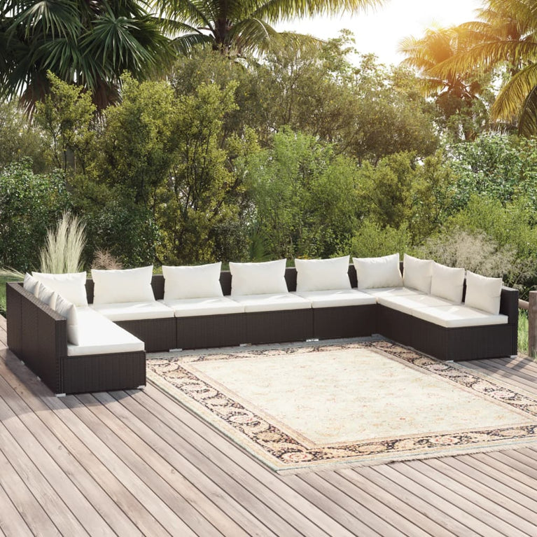 10-delige Loungeset met kussens poly rattan zwart MeubelReus