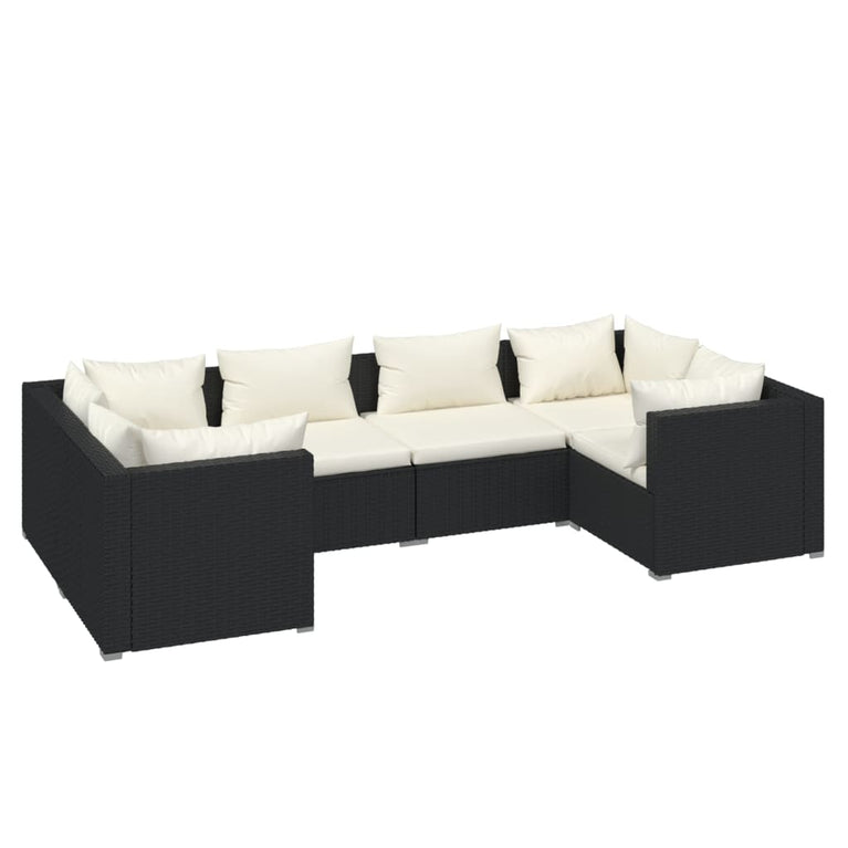 6-delige Loungeset met kussens poly rattan zwart MeubelReus