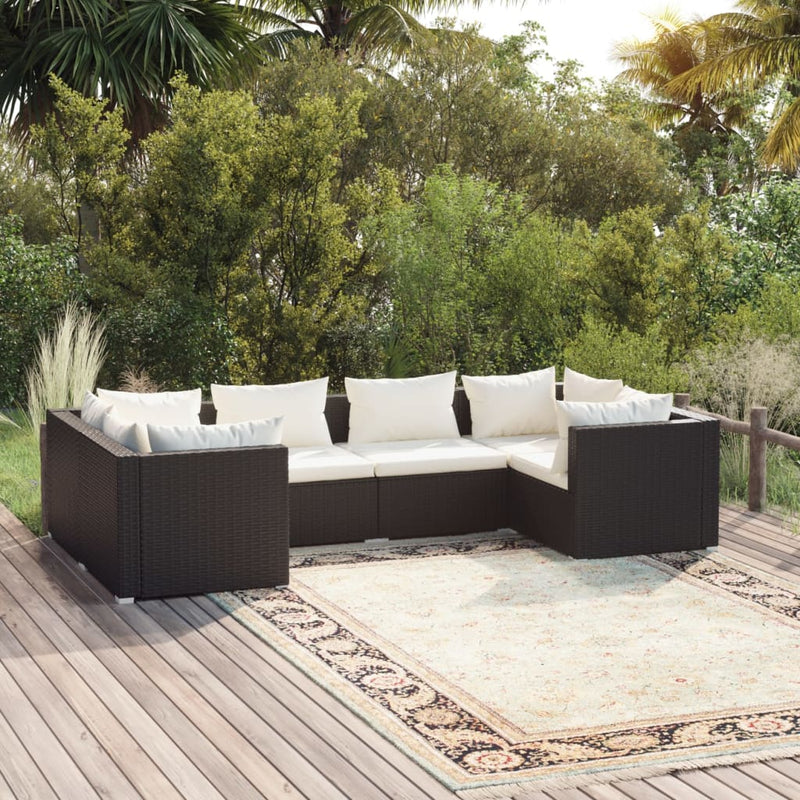 6-delige Loungeset met kussens poly rattan zwart MeubelReus