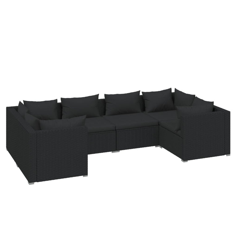 6-delige Loungeset met kussens poly rattan zwart MeubelReus