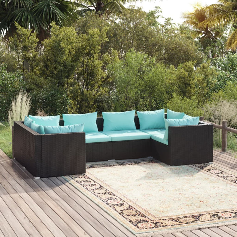 6-delige Loungeset met kussens poly rattan zwart MeubelReus