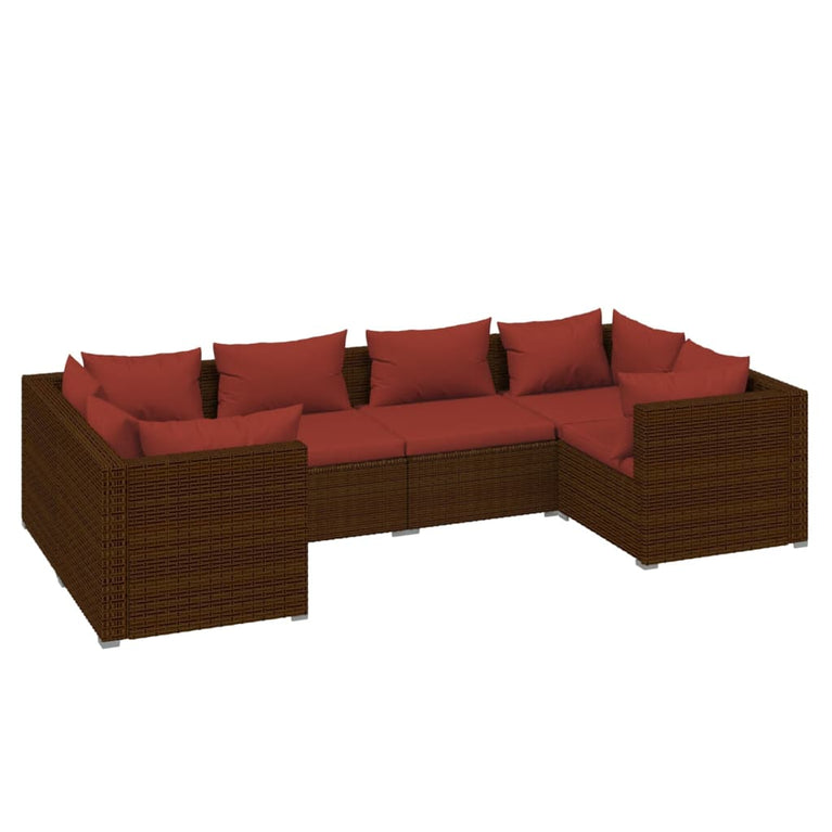 6-delige Loungeset met kussens poly rattan bruin MeubelReus
