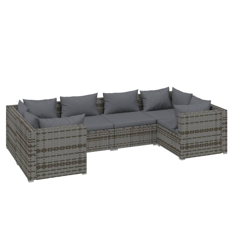 6-delige Loungeset met kussens poly rattan grijs MeubelReus